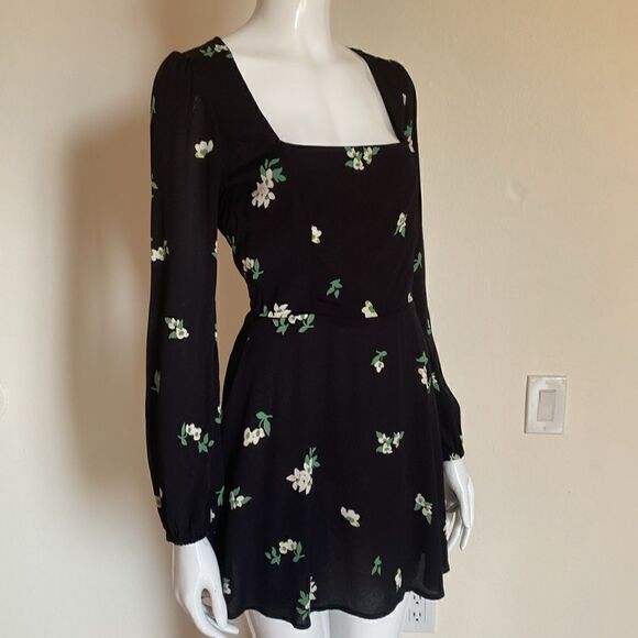 Flynn Skye Black Floral Long Sleeve Mini Dress Size Small - Picture 5 of 14